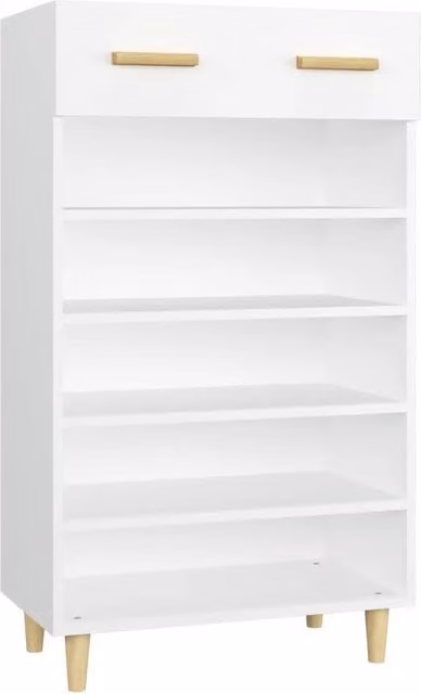 Berkfield Home White Scandinavian Wall Mounted Shoe Cabinet with Doors and Drawers, W/D/H: 60 x 35 x 105 cm