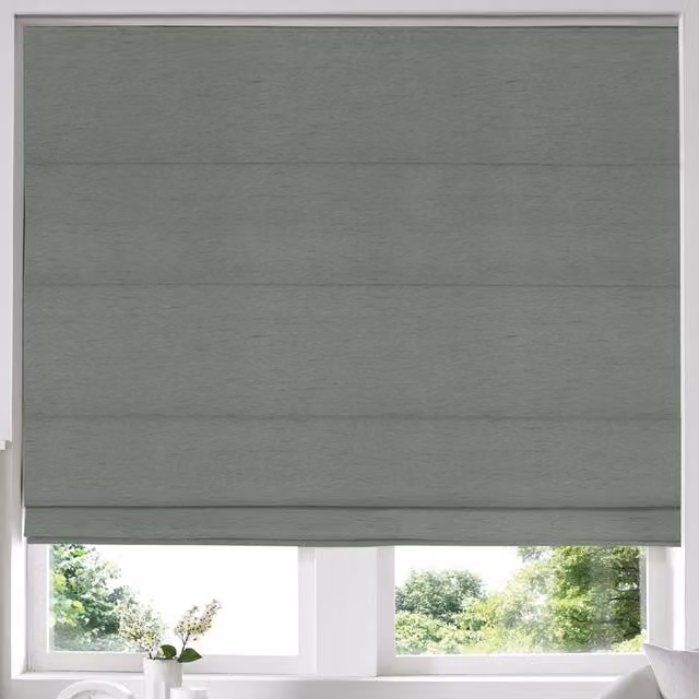 Simply Collection Iowa Silk Essence Made to Measure Blackout Roman Blind in Fern Green and Grey