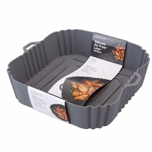VFM Reusable Non Stick Square Silicone Air Fryer Liners, Grey, W: 18.5 cm, D: 16 cm, H: 4 cm