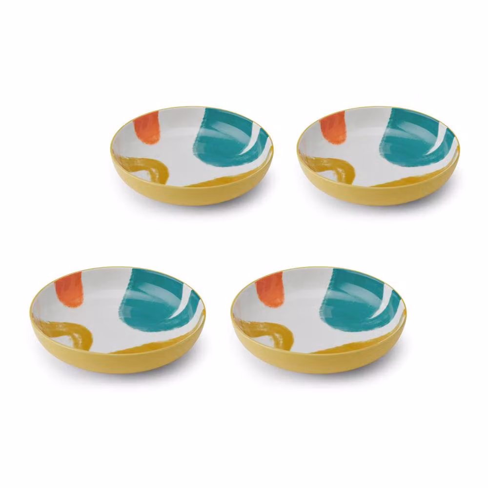 Mikasa Set of 4 Yellow Abstract Geometric Stoneware Pasta Bowls, 900ml – 2