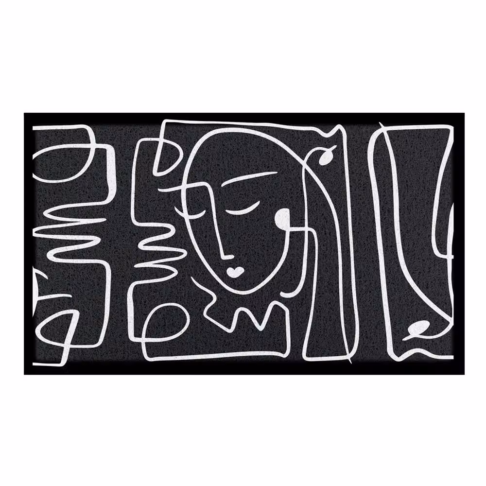 Artsy Mats Face Lines Abstract Indoor and Outdoor Doormat in White and Black, W: 90 cm, D: 60 cm – 2