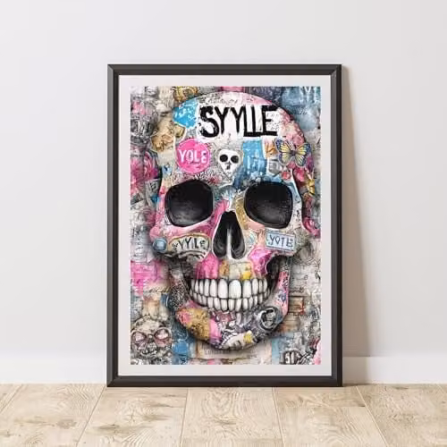 60 SECOND MAKEOVER Skull Graffiti Urban Street Art Poster, Multicolour, A4