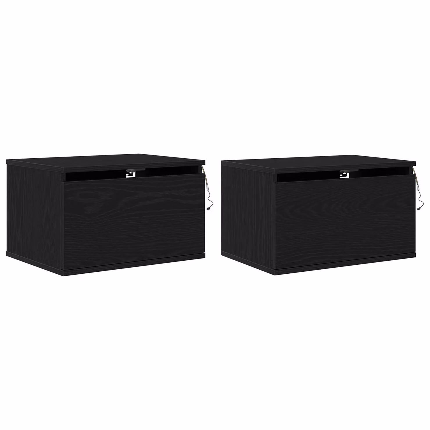 Berkfield Home Set of 2 Wall-Mounted Bedside Cabinets with Integrated LED Lights in Black Oak – 2
