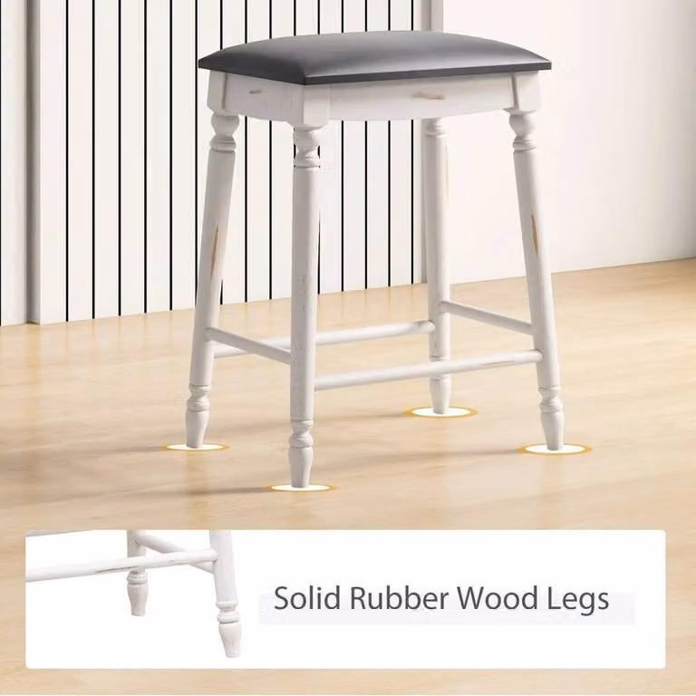 Kelvenix Set of 2 Modern Upholstered Bar Stools in White Synthetic Leather with Rubberwood Legs