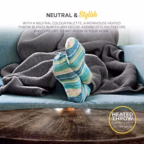 MONHOUSE Heated Electric Fleece Throw in Grey, W/D/H: 130 x 160 cm – 6
