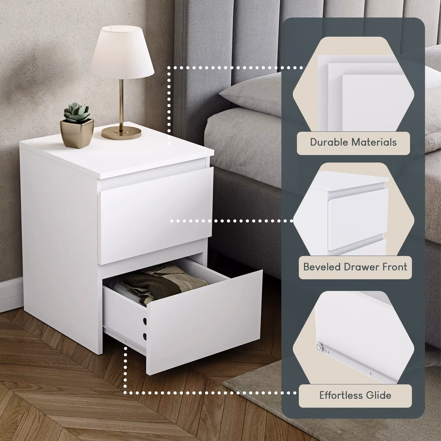 Vida Designs Denver 2 Drawer Bedside Table Chest in White – 3