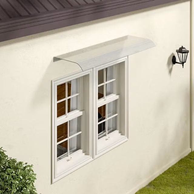 Lifeideas Transparent and White Plastic Outdoor Awning W: 100 cm, D: 33 cm