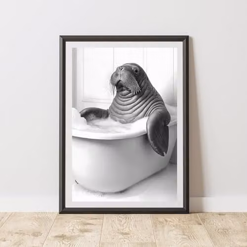60 Second Makeover Walrus In The Bath Animal Print Paper Poster, A3
