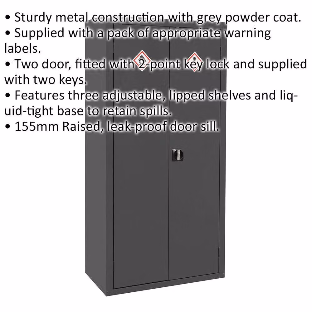 Loops Grey Metal CoSHH Substance Cabinet with Two Hinged Doors and 2-Point Key Lock, W/D/H: 90 x 46 x 180 cm – 2