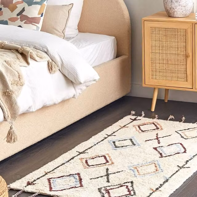 Wyld and Coco Hand-Tufted Multicolour Cotton Mosaic Boho Rug in Beige, W: 80 cm, L: 150 cm