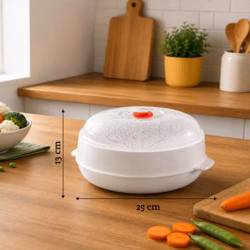 Orsina White and Transparent Microwave Steamer with Lid and Slotted Basket – 3