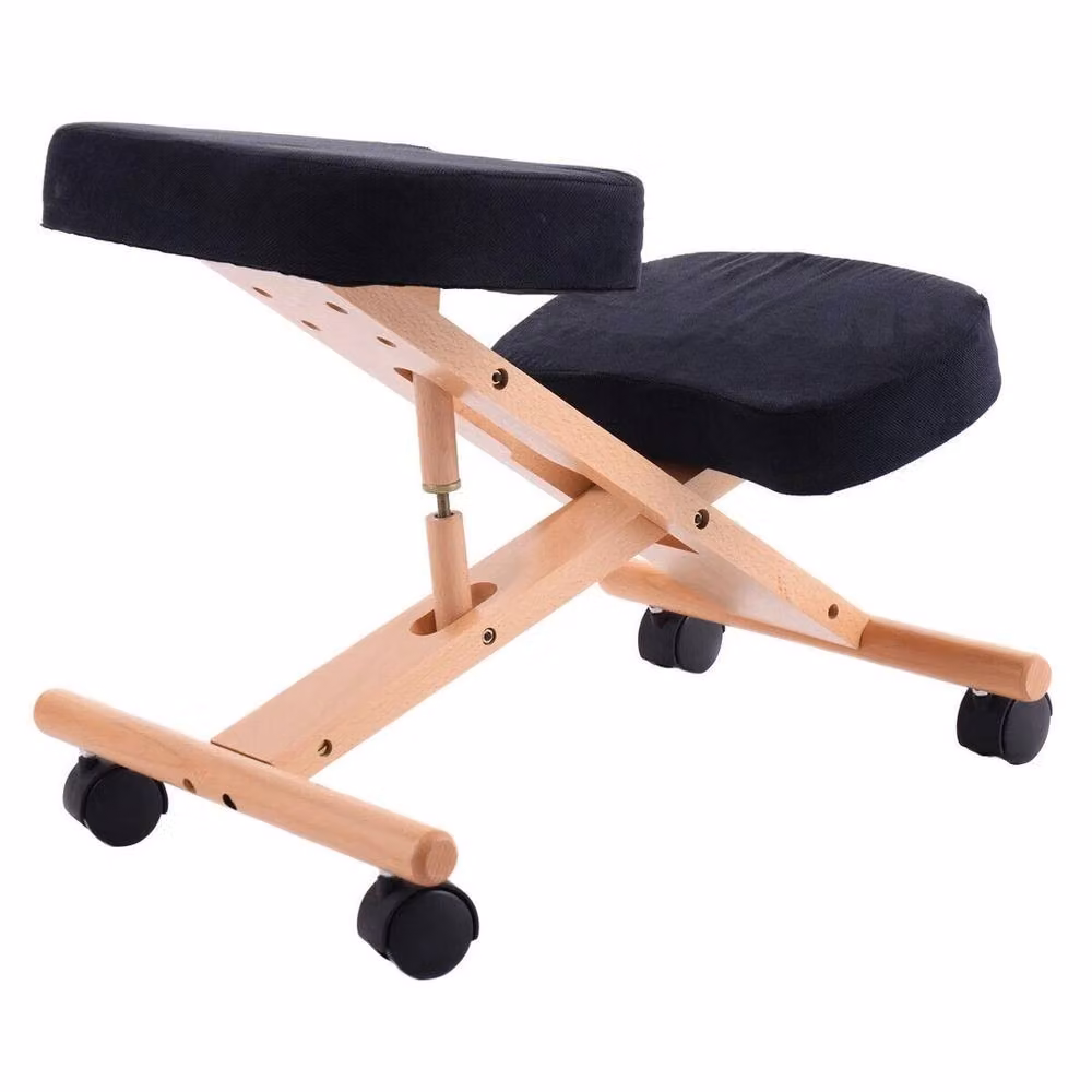 NESTLUNE Black Wooden Ergonomic Kneeling Chair with Castors – 4