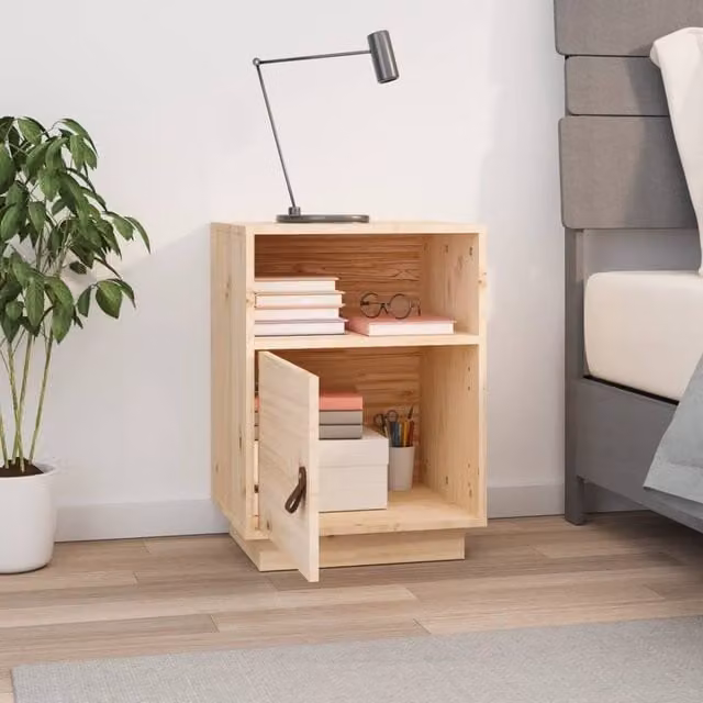 Berkfield Home Beautiful Bedside Cabinet in Solid Pine Wood, Beige, W/D/H: 40 x 34 x 55 cm – 1