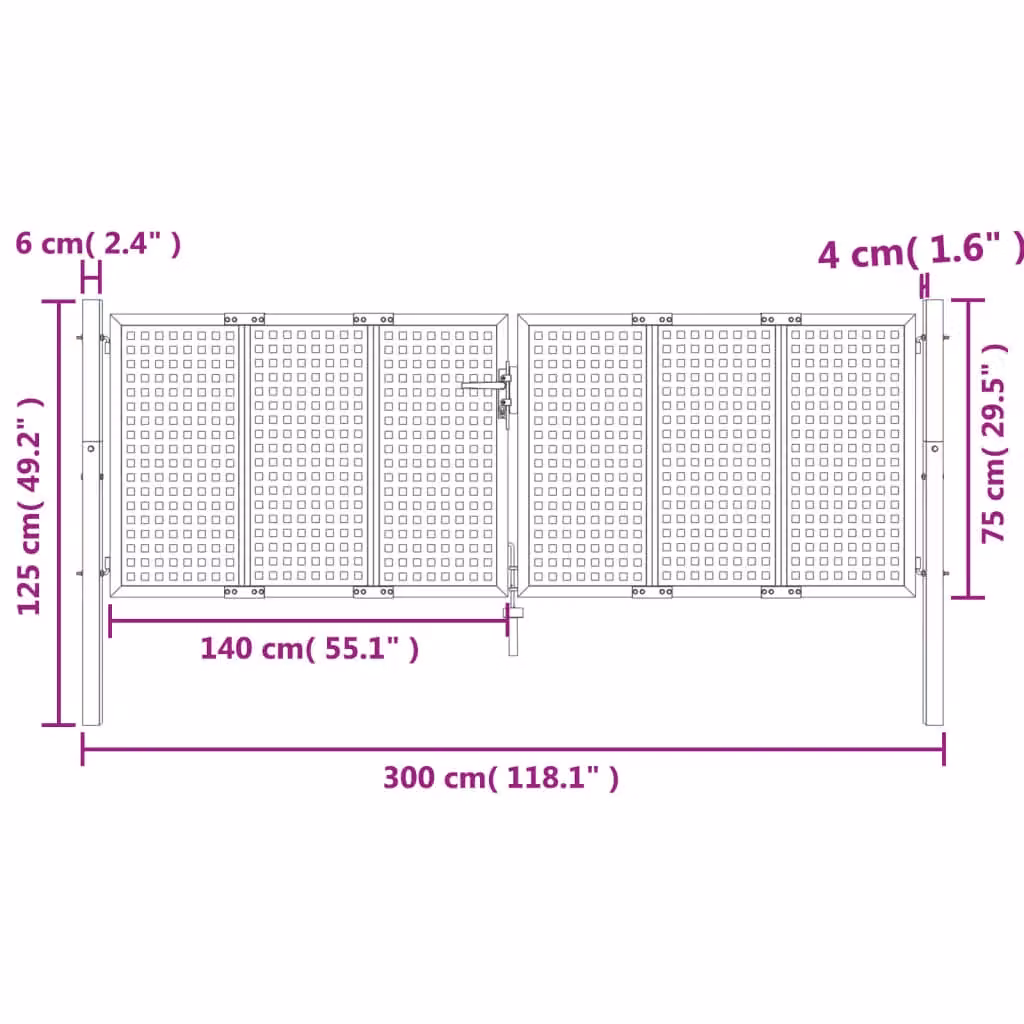 Berkfield Home Anthracite Steel Wire Mesh Garden Gate W: 300 cm, H: 125 cm – 5