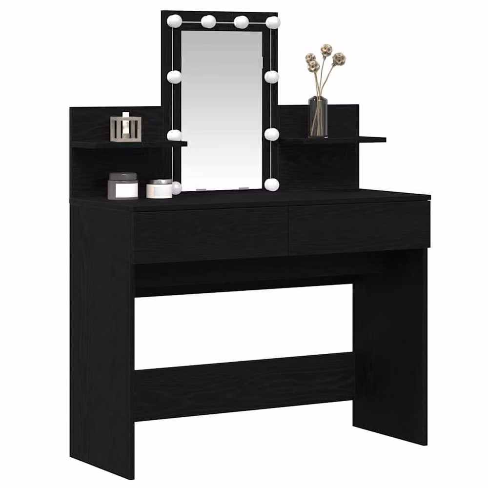 Berkfield Home Modern Black Oak Dressing Table with Hollywood LED Mirror, W/D/H: 100 x 40 x 130 cm – 3