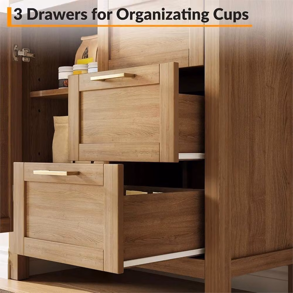 VOGREX Modern 3 Drawer Sideboard Multi Storage Cabinet in Brown and Gold – 3