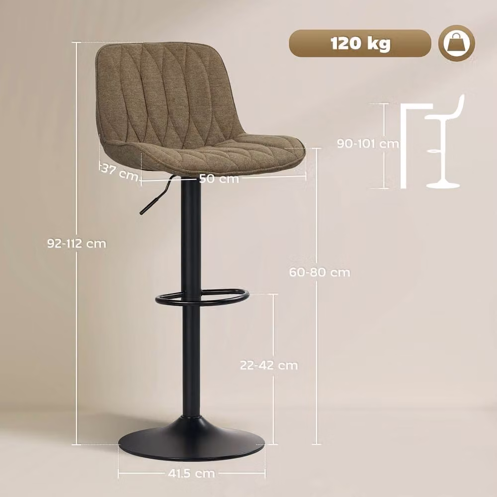 Wyld Haus Sehake Set of 2 Brown Linen Look Adjustable Swivel Bar Stools – 4