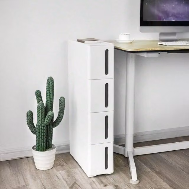 SONGMICS Slim Storage Trolley with 3 Baskets and Wheels, White