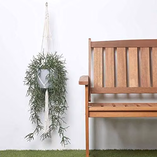 Homescapes Artificial Rhipsalis Hanging Plant with Macramé Rope Hanger and Grey Pot, Green – 4