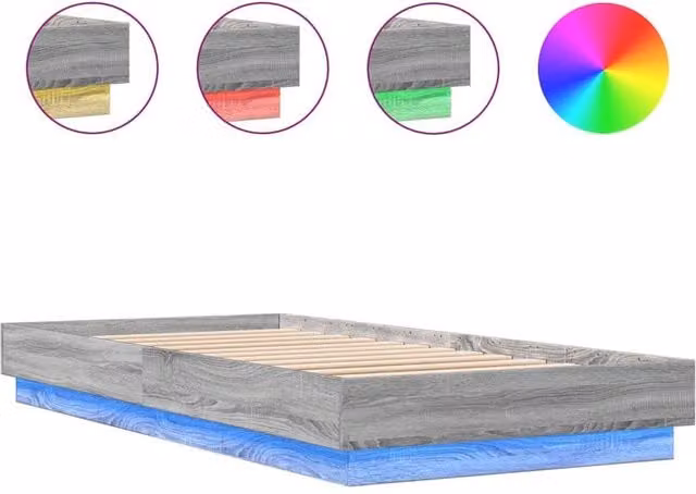 Berkfield Home Sonoma Bed Frame in Grey with LED Under-Bed Lighting and USB Charging Port, W/D/H: 100 x 200 cm – 1