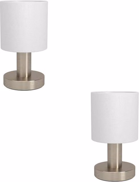 Loops 2 Pack Modern Silver Metal Table Lamps with White Fabric Cylinder Shades