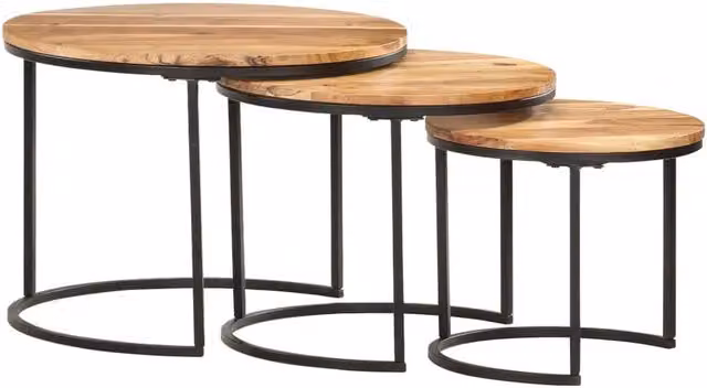 Berkfield Home Nesting Tables, Set of 3, Solid Acacia Wood, Brown