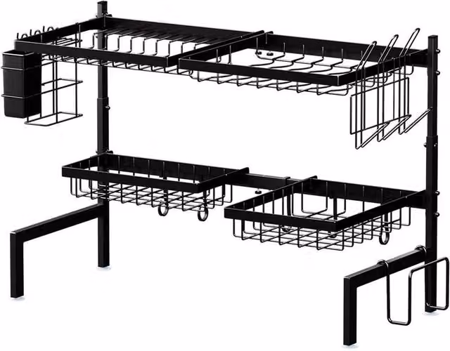 KORVIXA 2 Tier Expandable Over Sink Dish Drying Rack in Black – 1