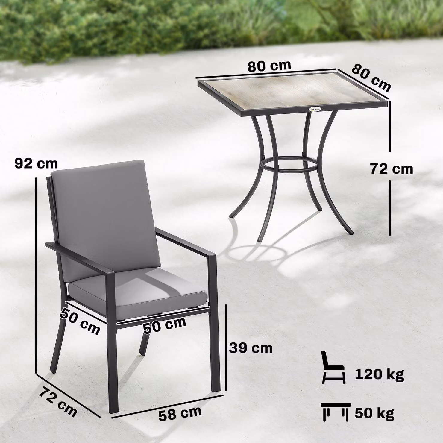 Outsunny 5 Piece Outdoor Dining Set with Square Table and Stackable Chairs in Grey – 3