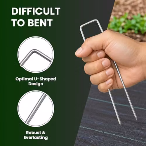 MantraRaj 100 Pack Silver Galvanised Steel U-Shaped Garden Pegs for Securing Weed Mat, Netting and Lawn – 7