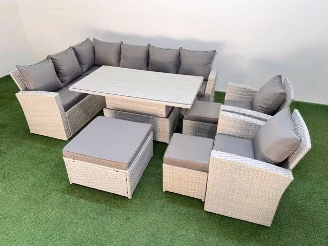 Fimous 11 Seat Garden Furniture Corner Sofa with 3 Footstools in Light Grey