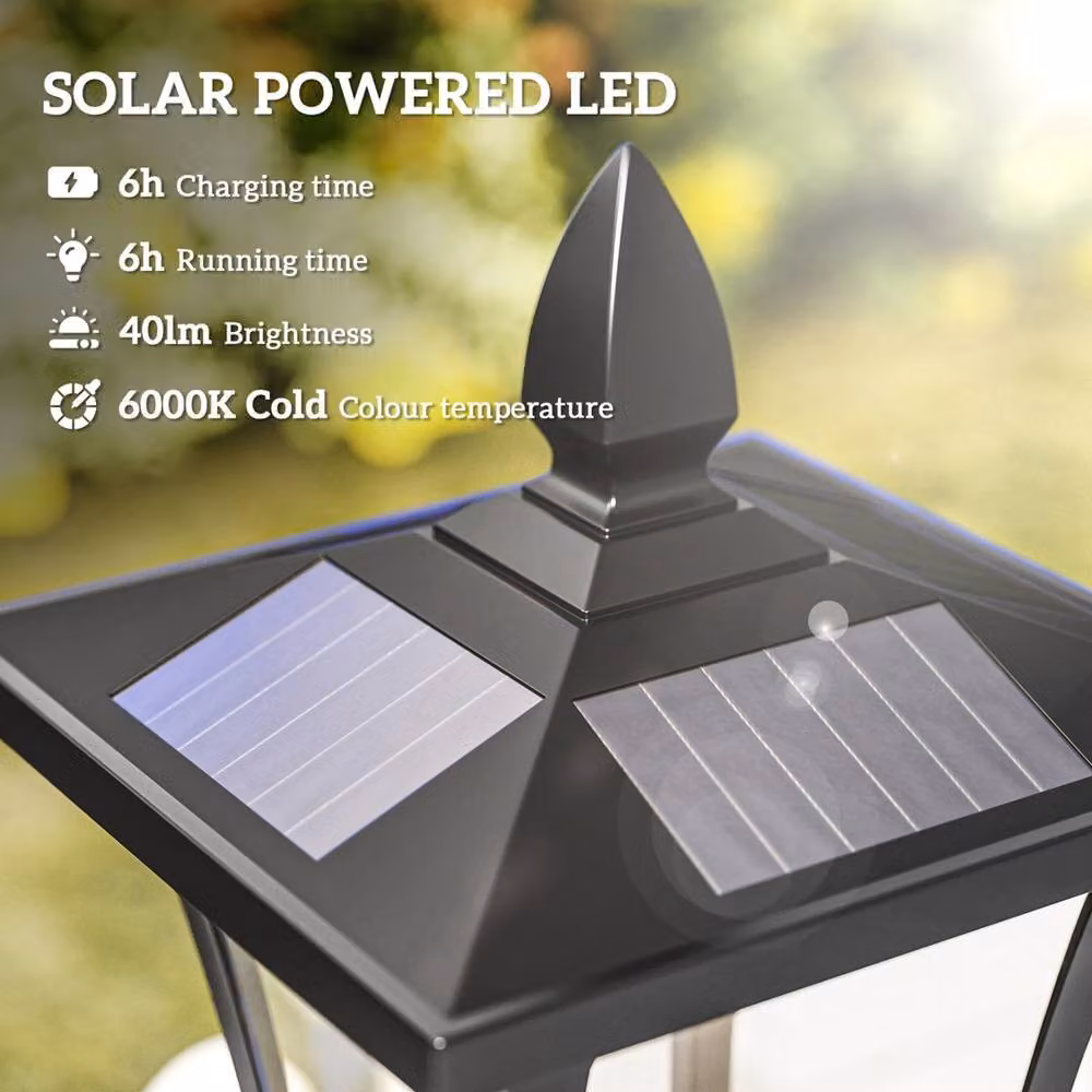 Kelvenix Black Solar LED Garden Lantern Post Light with Dusk Sensor and Dimmable Optical Control – 5
