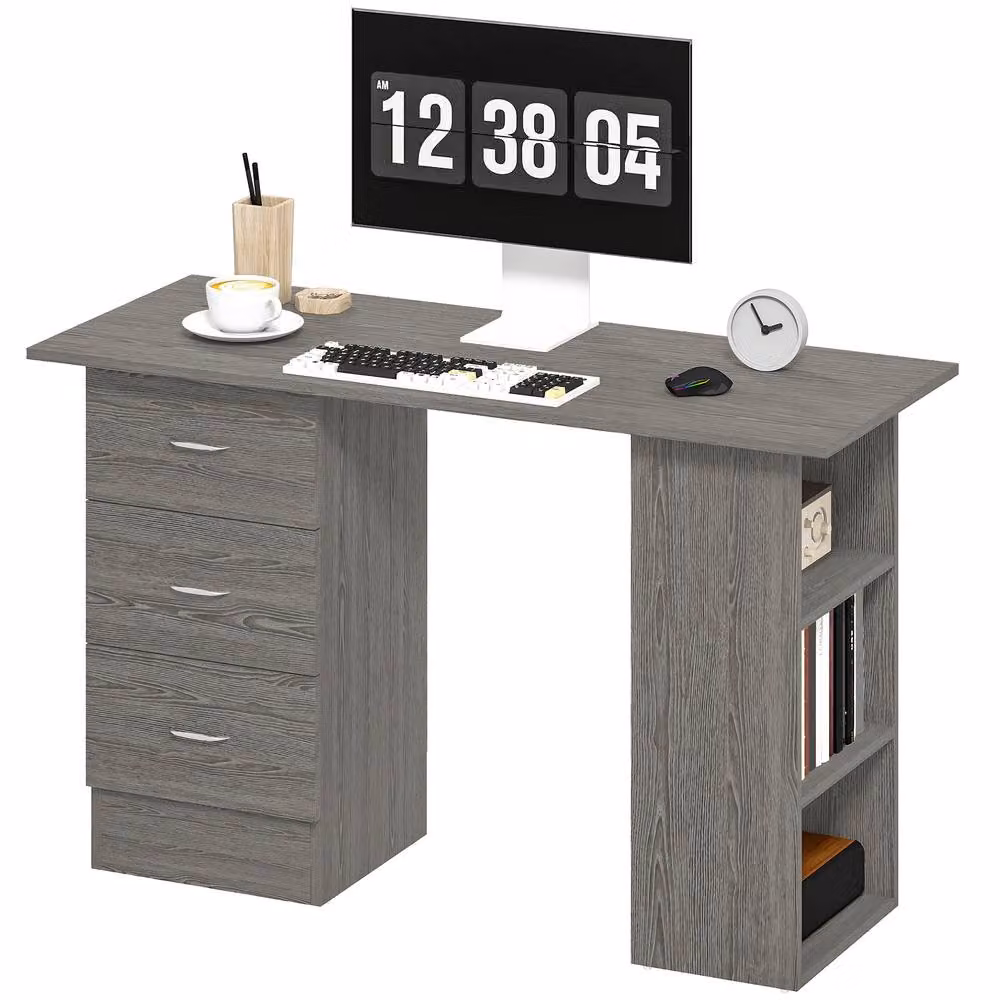 STILVORA Modern Grey Computer Desk with 3 Drawers and 3 Shelves, W: 120 cm, H: 72 cm – 3