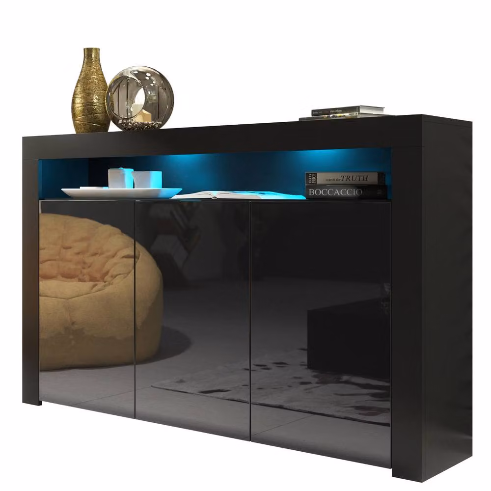 Creative Furniture Aether Sideboard in Black with Glossy Doors and Integrated LED Lighting W/D/H: 155 x 40 x 92 cm – 5