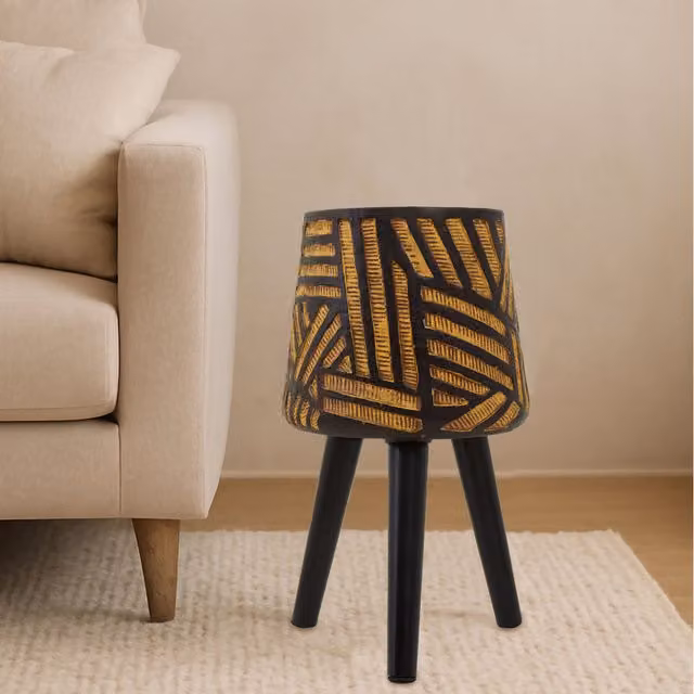 Orsina Darnell Geometric Round Tabletop Planter in Black and Multicolour – 2