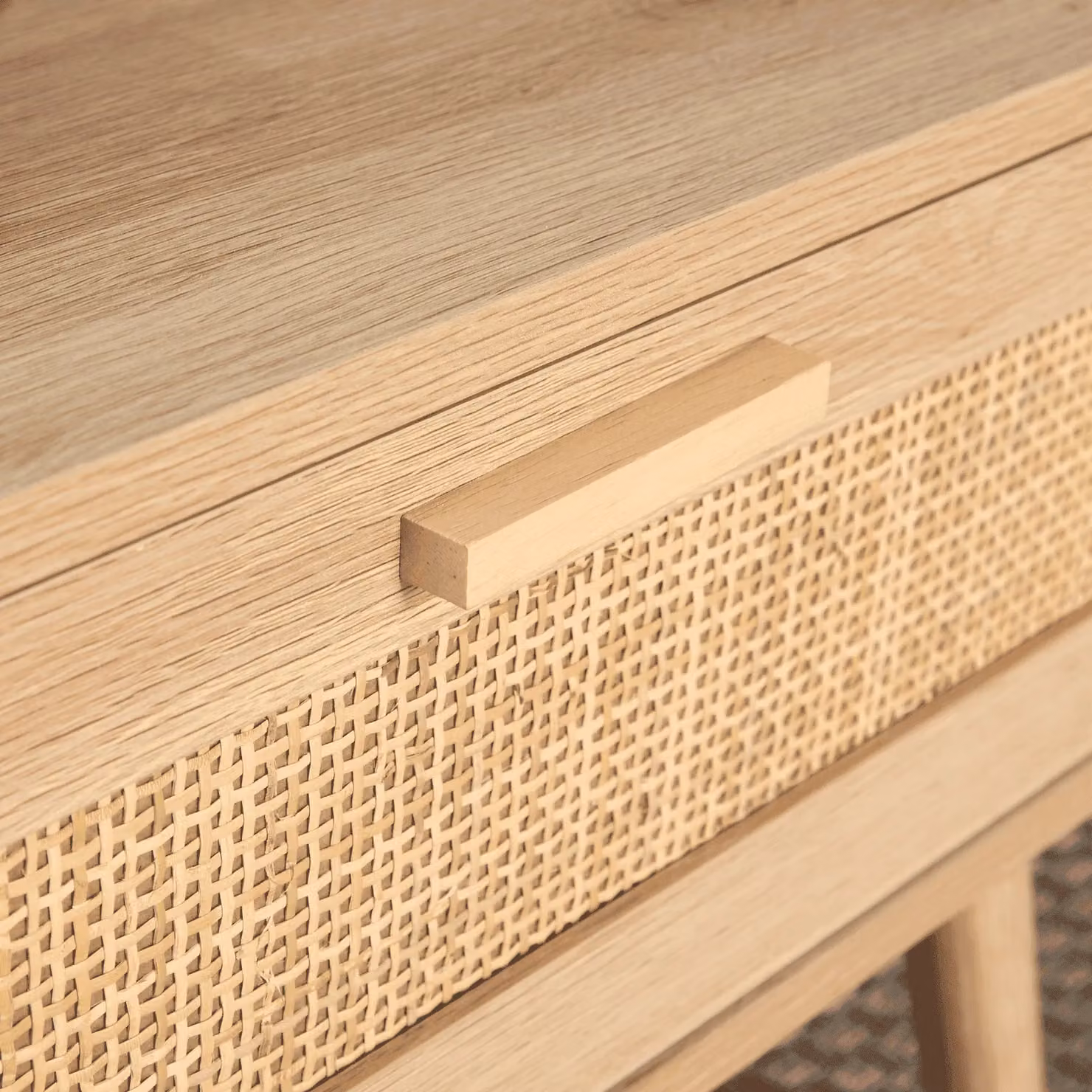 Home Source Rattan Coffee Table with Drawer and Open Shelf in Sand and Beige, W/D/H: 110 x 59 x 40 cm – 3