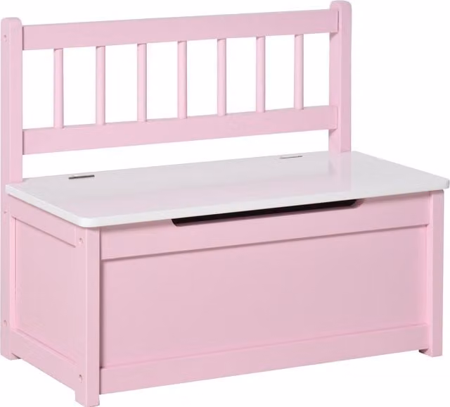 HOMCOM Pink Wooden Toy Box Storage Organiser with Backrest and Soft-Close Lid – 1