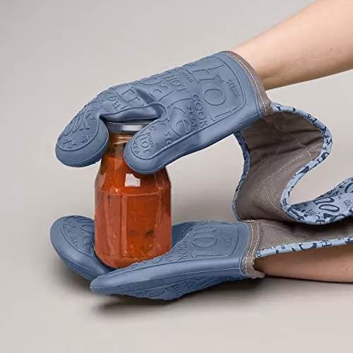 Zeal Silicone Double Oven Gloves in Provence Blue, Waterproof and Heat-Resistant with Non-Slip Grip – 5