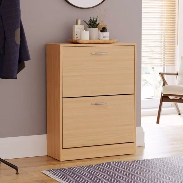 HD Designs Vida Designs Modern Brown 2 Drawer Shoe Cabinet with Tilting Compartments – 1