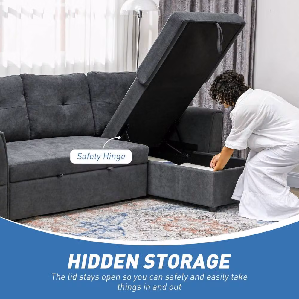 Wyld Haus Moso 3 Seater L Shaped Pull Out Sofa Bed in Dark Grey with Hidden Storage – 5