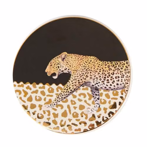 Orsina Set of 4 Round Stoneware Coasters in Black, White and Gold Leopard Design – 2