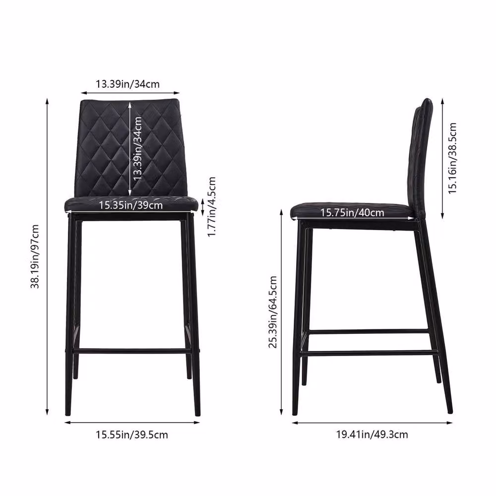 SPETLEK Set of 2 Black PU Padded Pub Breakfast Bar Stools – 2