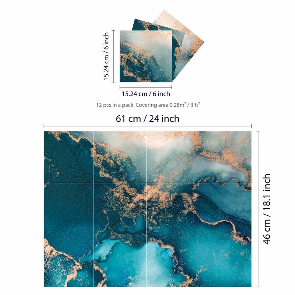 PAWNORA Ocean Blue Marble Tile Stickers, 24 Pack – 2