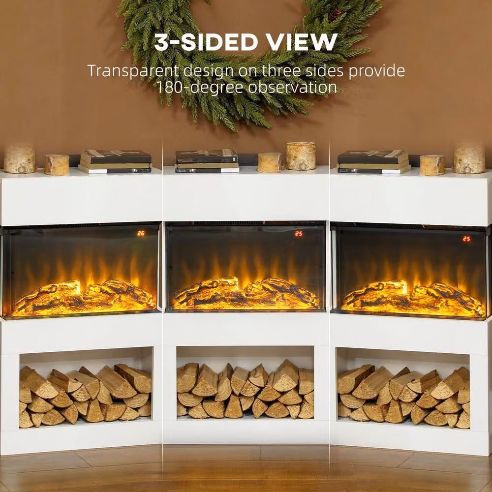 HOMCOM White Electric Fire and Mantel with Remote and Timer, 2000W – 5