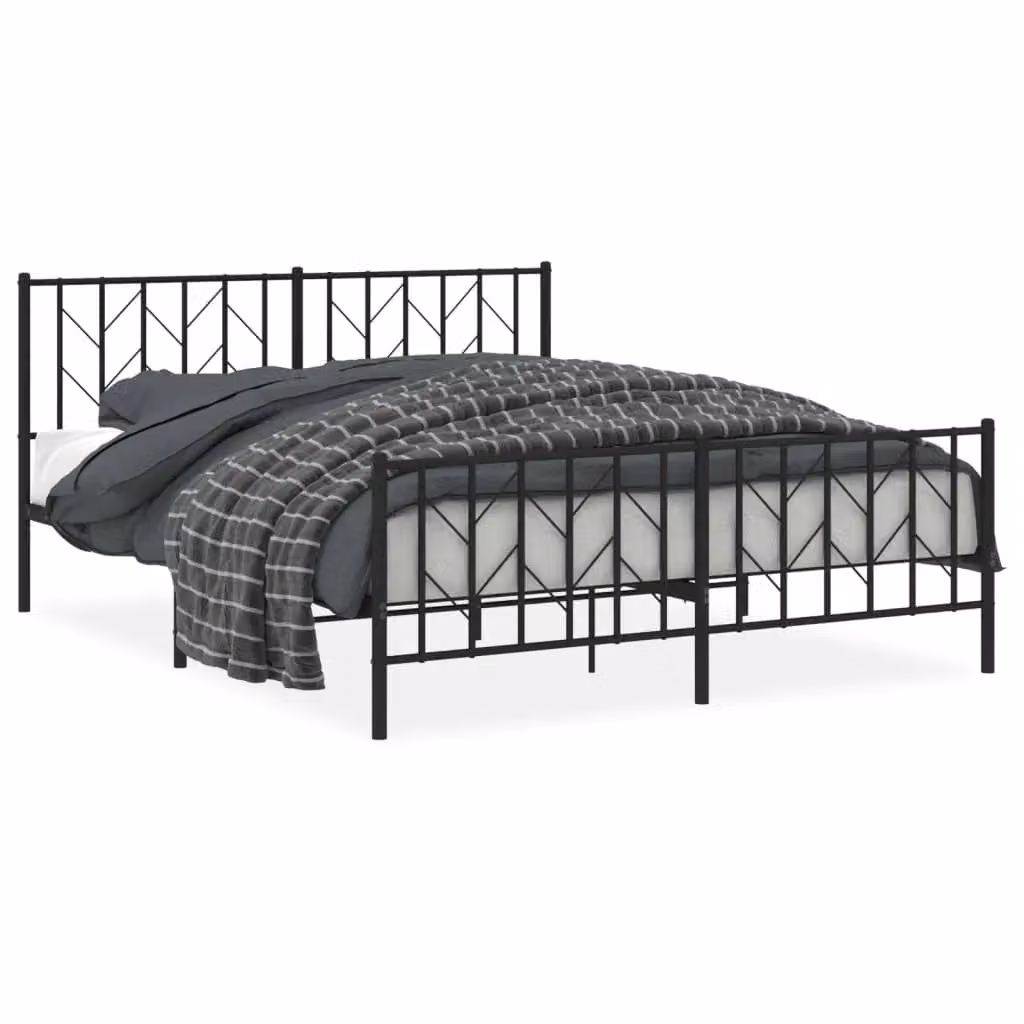 Berkfield Home Metal Bed Frame with Headboard and Footboard in Black, 160 x 200 cm – 2