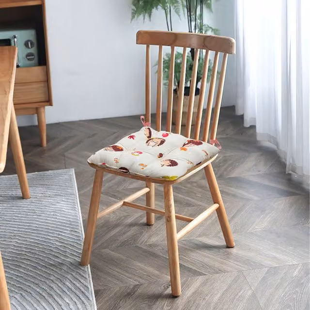 Roseley Square Seat Cushion Pads in Beige and Multicolour with Tie Cords