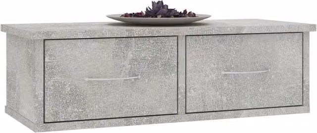 Berkfield Home Decorative Wall-mounted Drawer Shelf in Concrete Grey, W: 60 cm, D: 26 cm, H: 18.5 cm