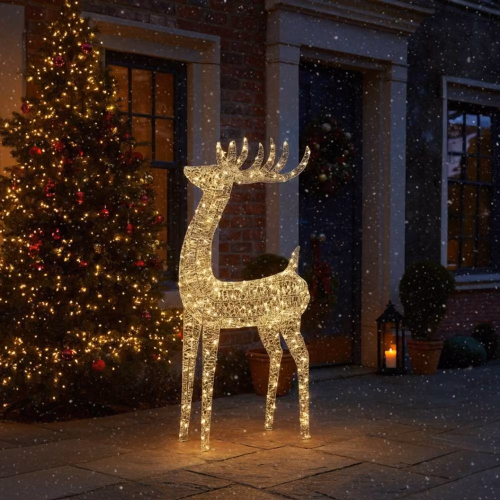 Pegdev Silver Metal Outdoor Deer Garden Decor with 600 Warm White LEDs, Height: 118 cm – 2