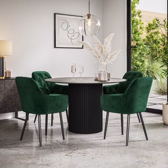 Arlo Green Velvet Round Dining Table Set with 4 Chairs
