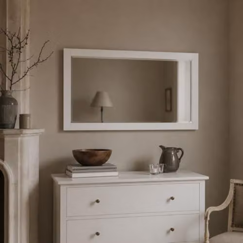 Statement Furniture Edward Hopper Rectangular Wall Mirror in White with Wooden Frame and Bevelled Glass, W: 140 cm, H: 70 cm