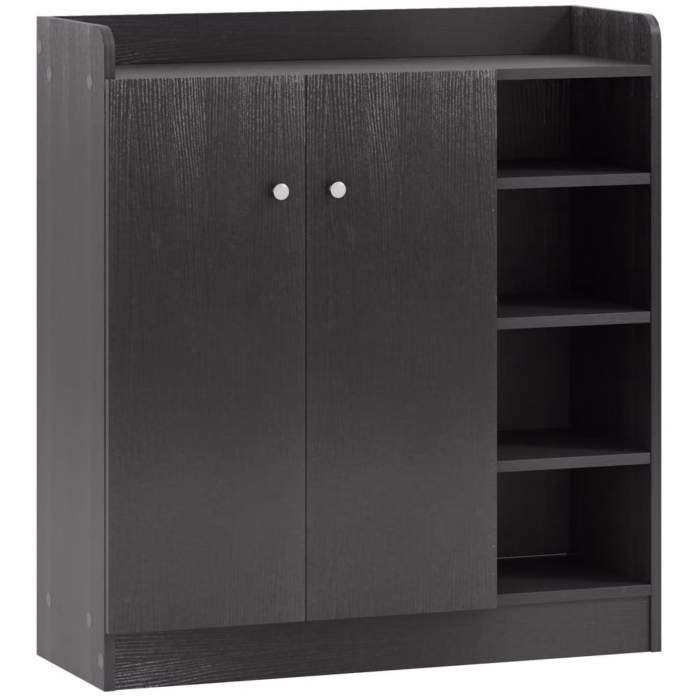 Wyld Haus Rala Black Modern Shoe Cabinet with 9 Shelves and 2 Hinged Doors, H 90 cm x W 30 cm x D 30 cm – 2